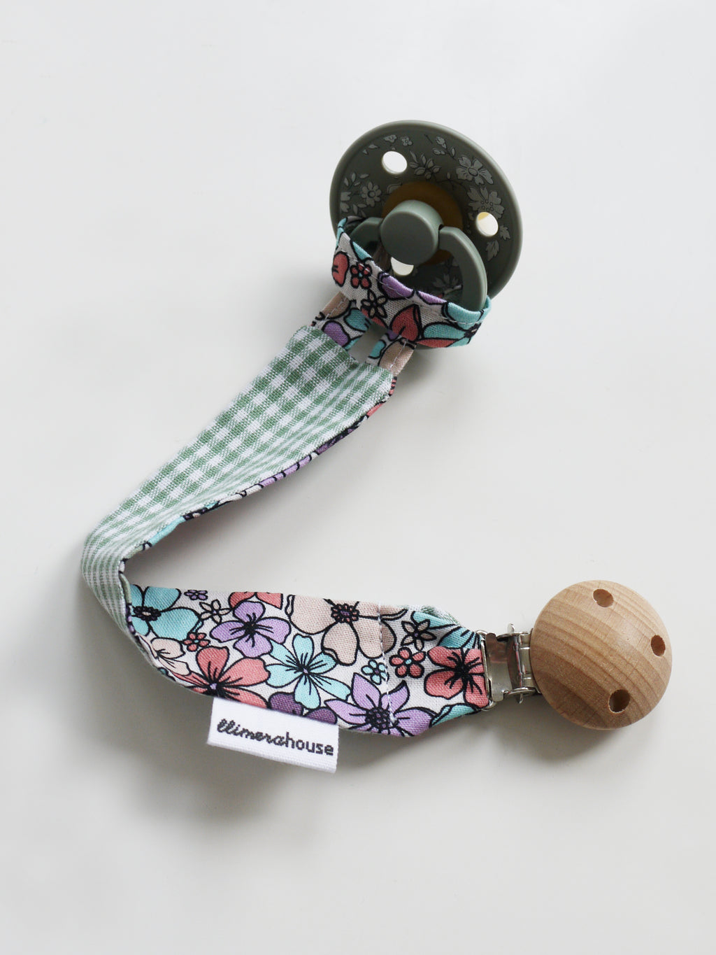 Pacifier Clip - Green Gingham